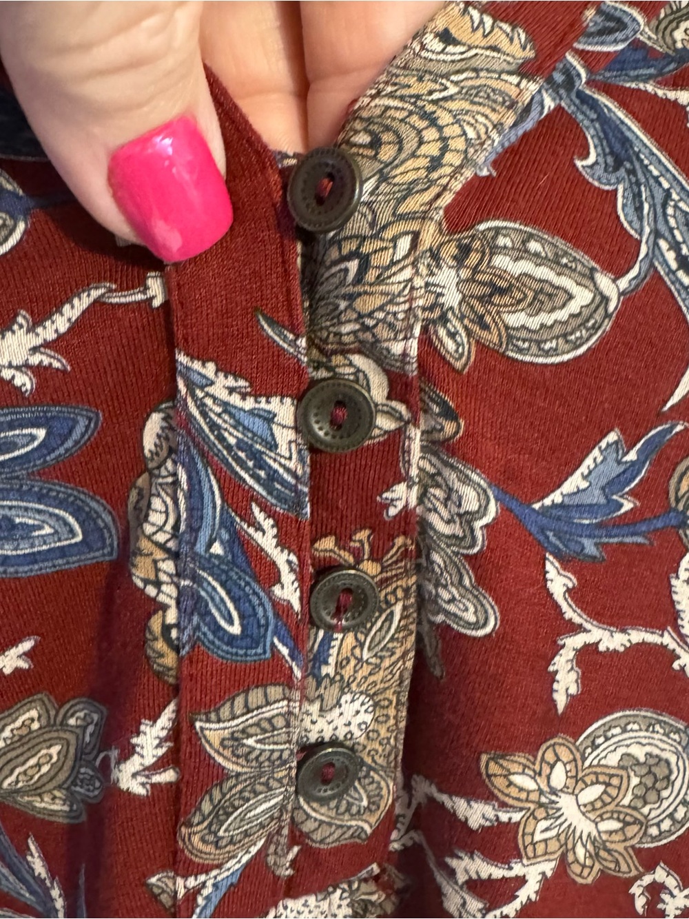 LUCKY BRAND  Burgundy/Blue/Taupe Floral Print Top FALL!!!   LARGE   #W - Picture 3 of 9